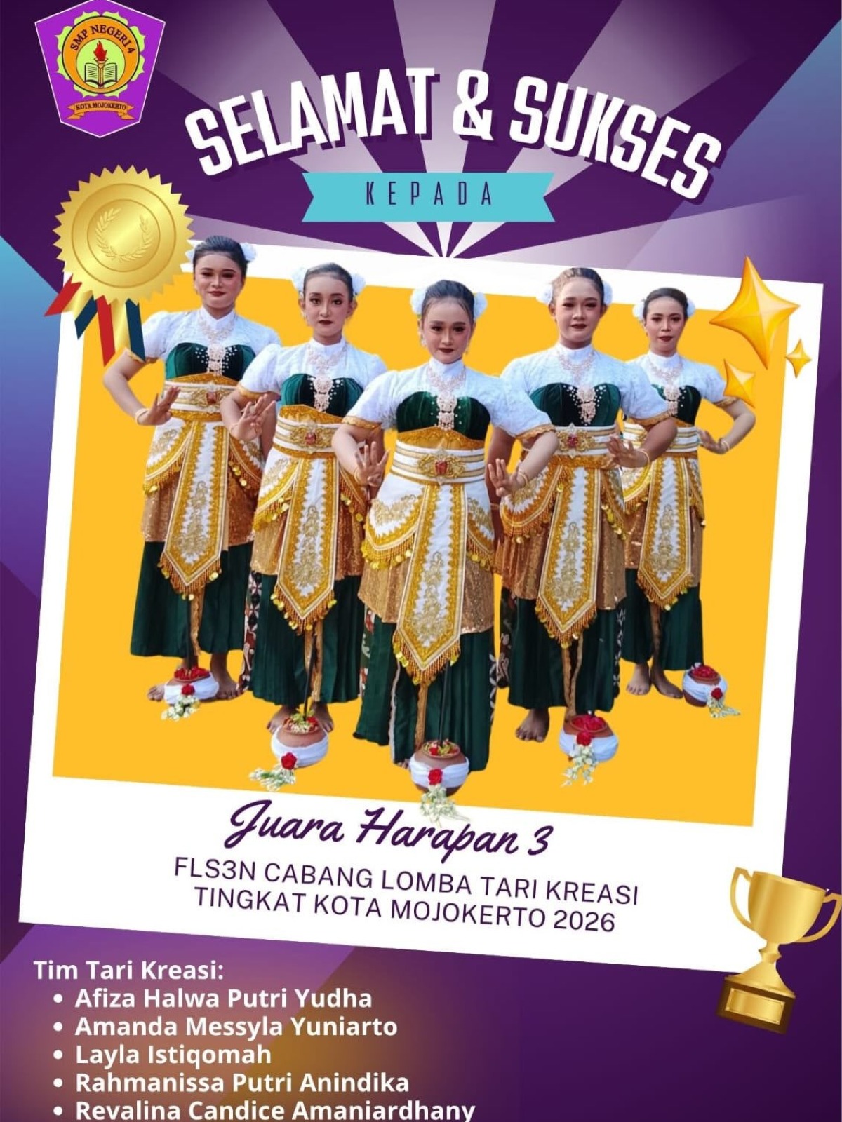Selamat dan Sukses Juara Harapan 3 FLS3N Tari