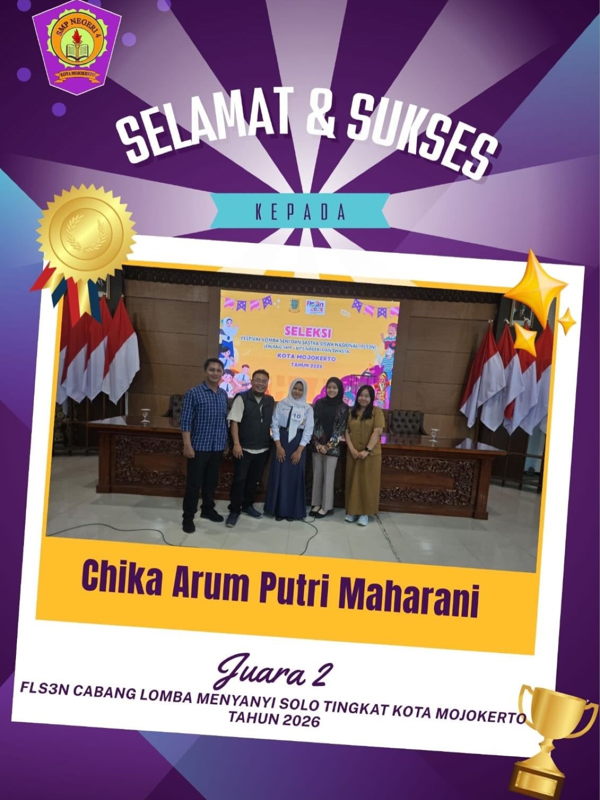 Selamat dan Sukses Juara 2 Menyanyi Solo FLS3N Tahun 2026