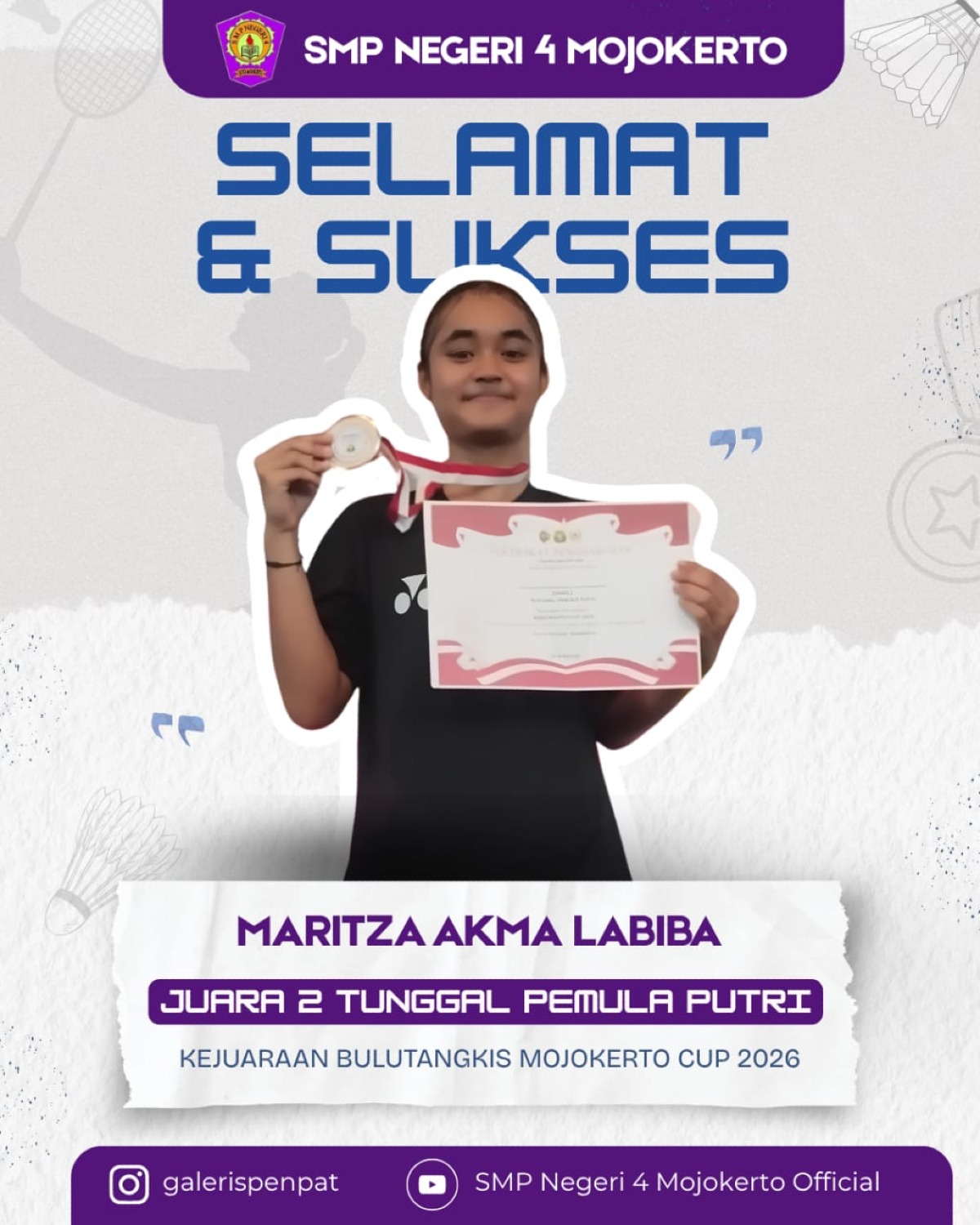 Selamat atas prestasi yang diraih Maritza Akma