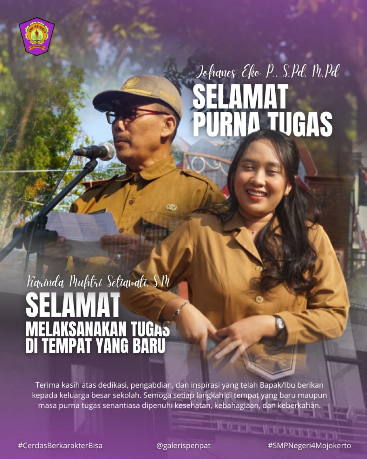Selamat Purna Tugas Kepada Pak Johanes Eko dan Mutasi  kepada Bu Karinda
