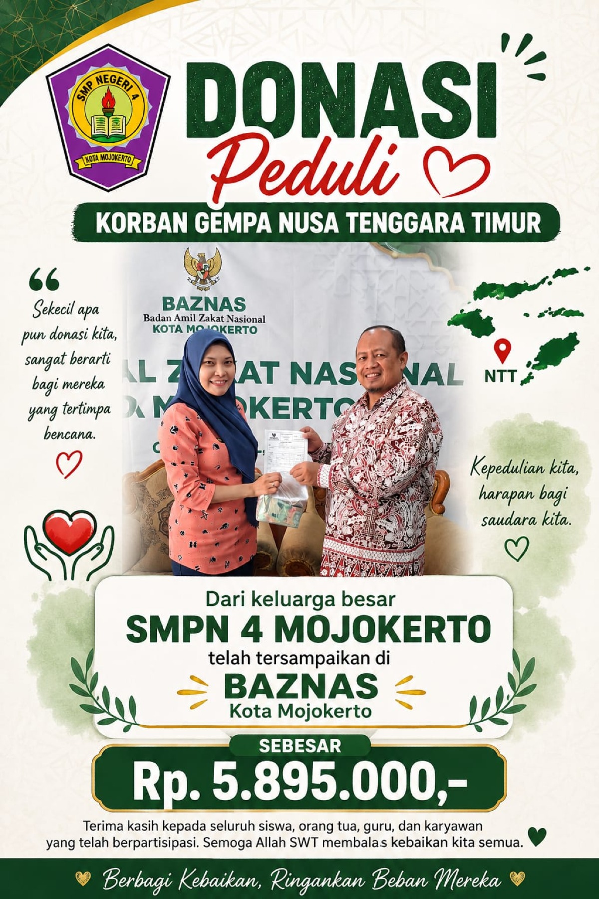 Penyerahan Bantuan Untuk Korban Gempa NTT ke Baznas