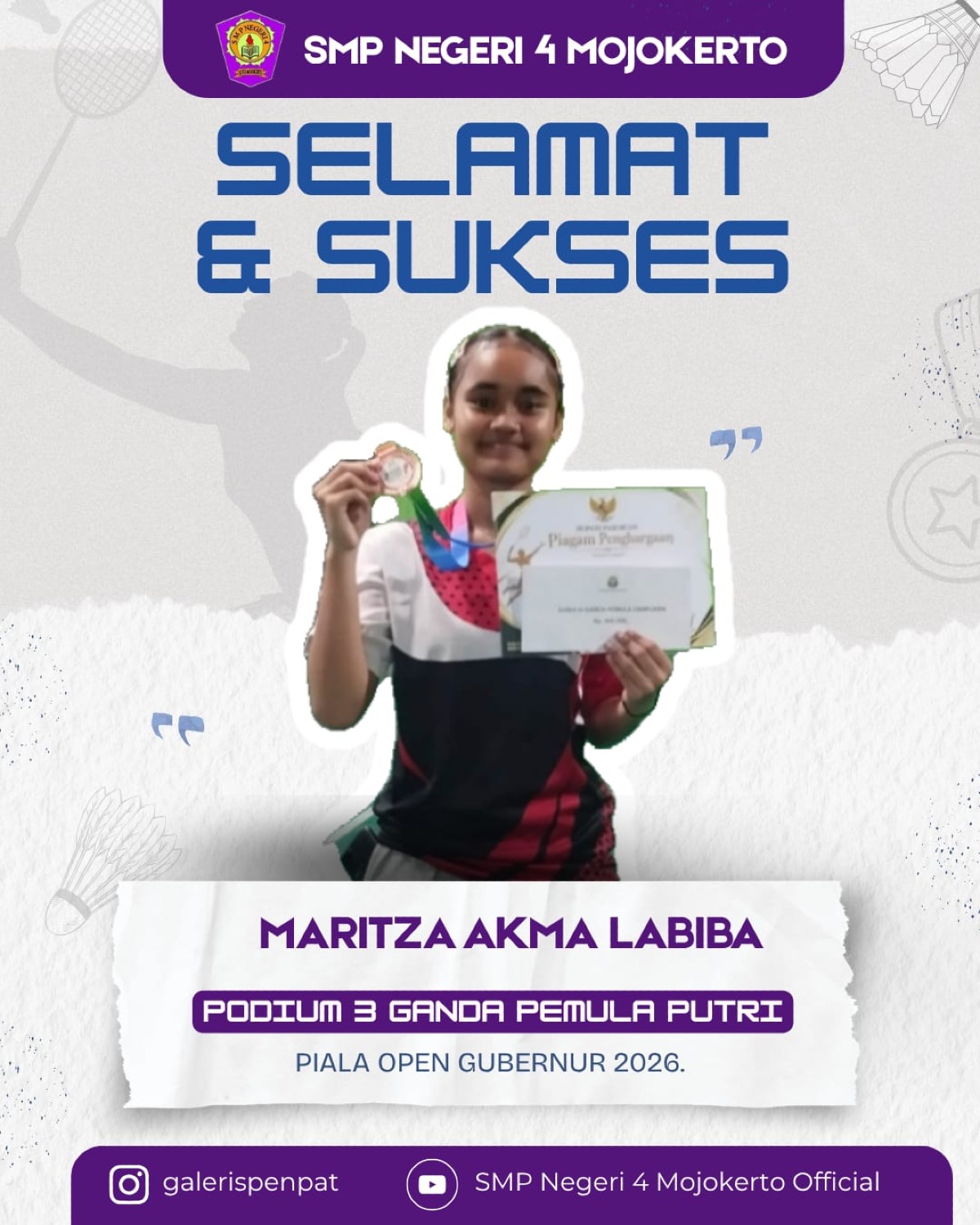 Selamat dan Sukses kepada MAritza Akma Meraih Prestasi Juara 3 